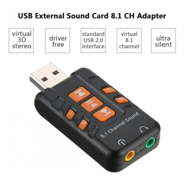 Wozlo 8.1 USB Ses Kartı Virtual Sound 3d - USB Harici Ses Kartı Chipli Versiyon - Görsel 2