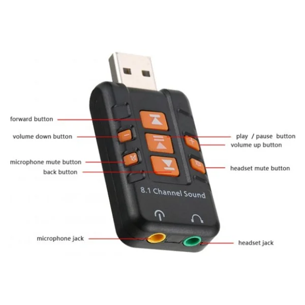 Wozlo 8.1 USB Ses Kartı Virtual Sound 3d - USB Harici Ses Kartı Chipli Versiyon - Görsel 3