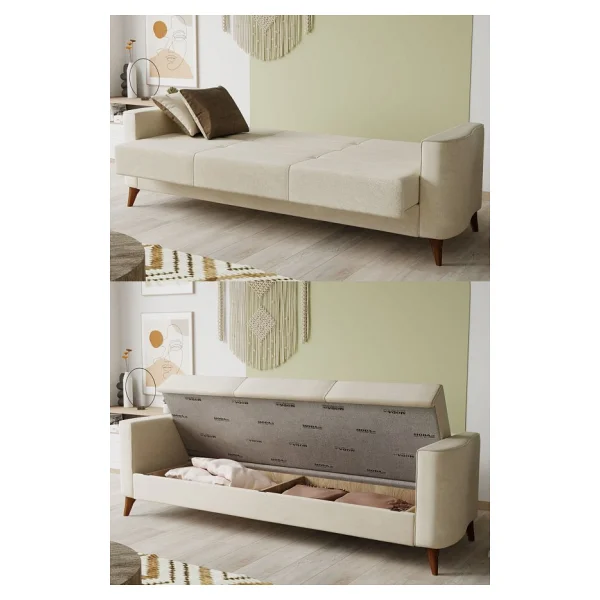 Modalife Star Üçlü Kanepe Yataklı/Sandıklı - Krem - Görsel 3