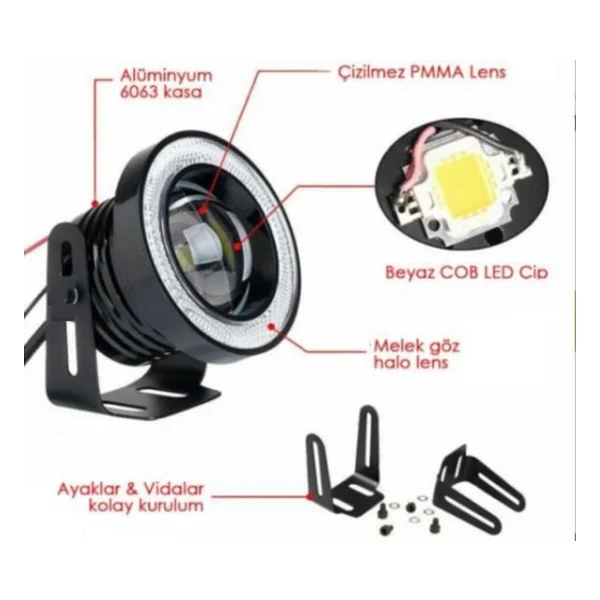 Angel Sis Farı 89mm Beyaz Üniversal Mercekli Sis - Görsel 6