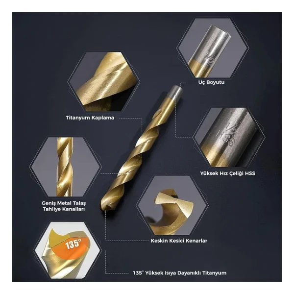 Cat Da02901 16 Parça Titanyum Kaplama Hss Metal Delici Matkap Ucu - Görsel 5
