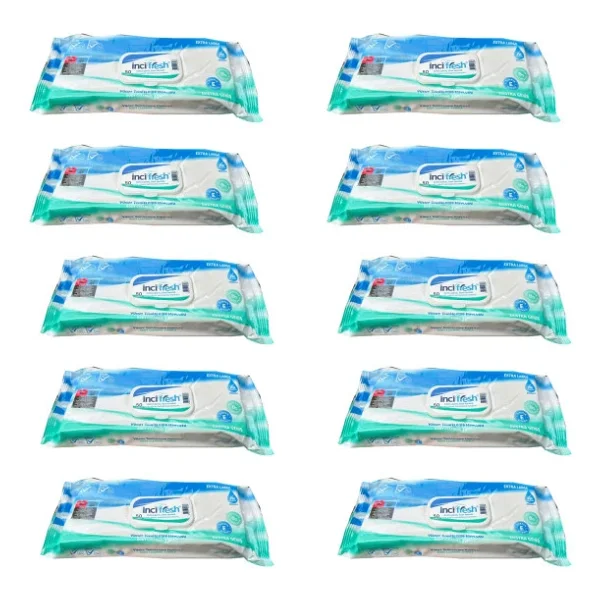 İnci Fresh Islak Vücut Temizleme Havlusu Mendil - Vitamin E + B5 - Parabensiz - 50 Adetlik 10 Paket - Görsel 4