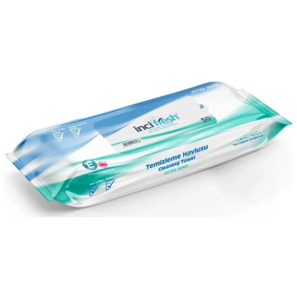 İnci Fresh Islak Vücut Temizleme Havlusu Mendil - Vitamin E + B5 - Parabensiz - 50 Adetlik 10 Paket - Görsel 5
