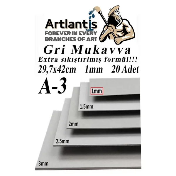 A3 Mukavva Gri 1.0mm 20 Adet 1 Paket 29.7x42 Cm A-3 Mukavva 1,0 Mm Kalinliginda A-3 Mukavva - Görsel 3