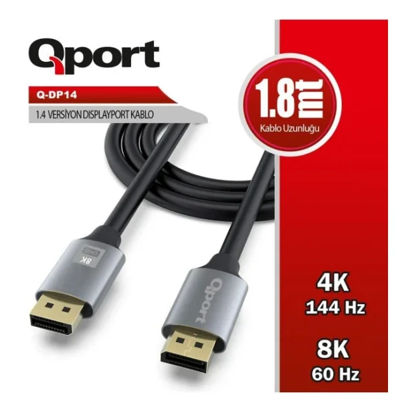 Qport Q-Dp14 1.8 M 8K Displayport Kablo - Görsel 2