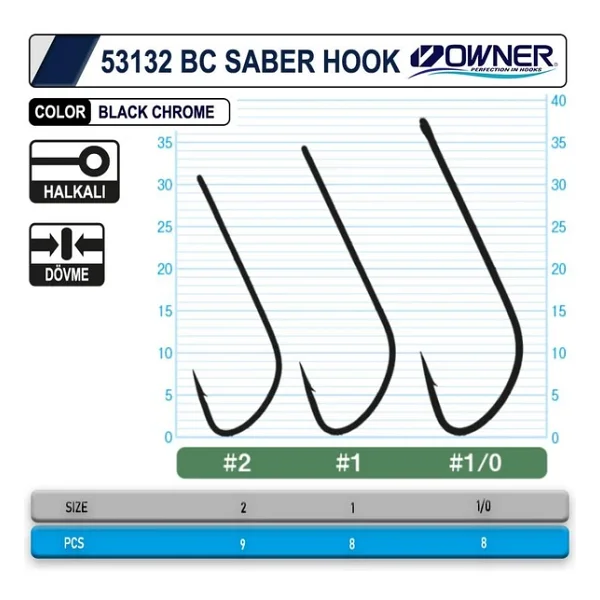 Owner 53132 Saber Hook Black Chrome İğne - Görsel 2