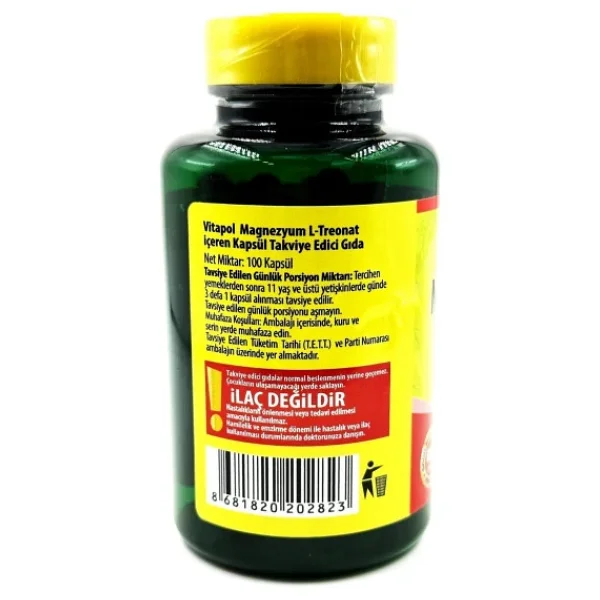 Vitapol Magnezyum L-Treonat 100 Vegan Kapsül - Görsel 3