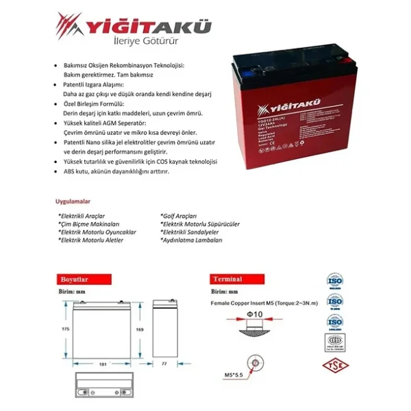 Yiğit Akü 12 V 24 Ah Jel Elektrikli Motosiklet Aküsü (5 Adet) - Görsel 4
