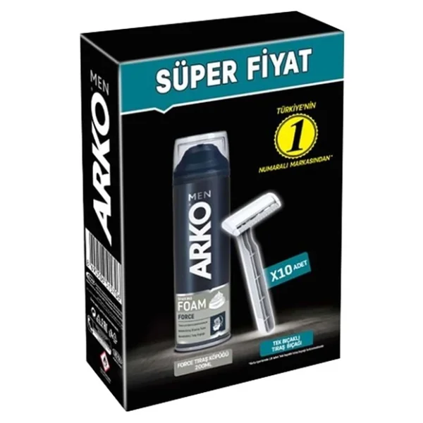 Arko Men 10 Adet Tekli Tıraş Bıçağı + Force Tıraş Köpüğü Pro 200 Ml X 2 Set - Görsel 2
