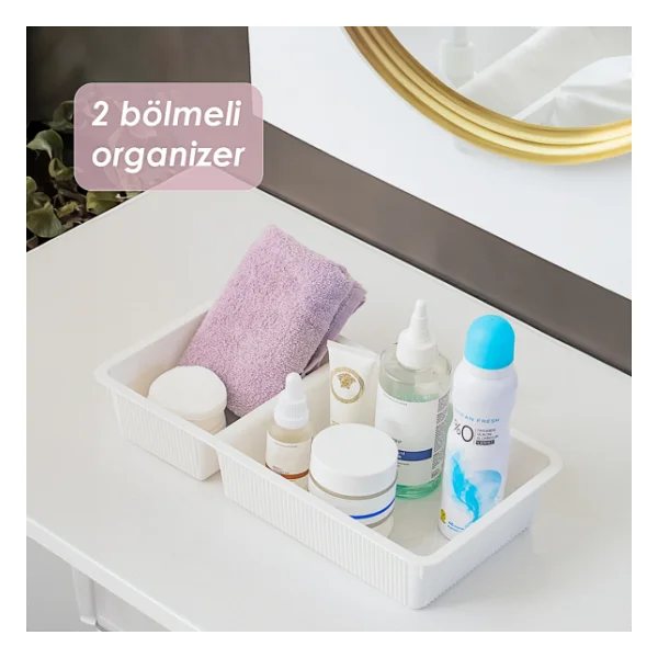 Porsima Wh-72 Cekmece Ici Iki Bolmeli Cok Amacli Organizer Beyaz- Dolap Ici Duzenleyici Organizer - Görsel 3