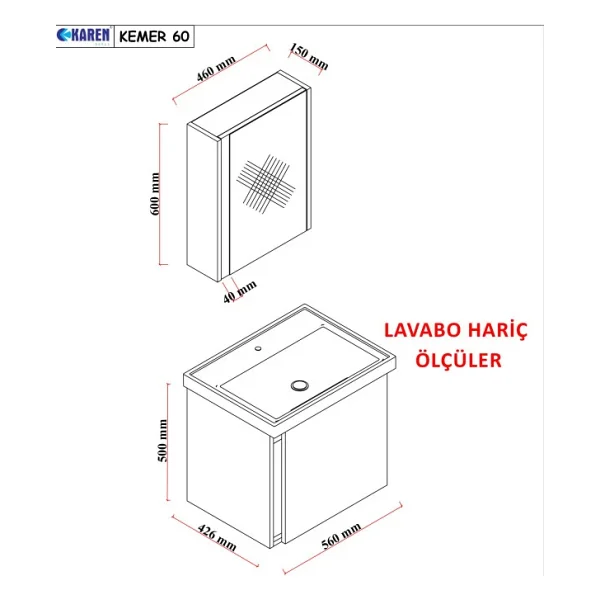 Karen Kemer 60 Cm Lavabolu Banyo Dolabı Seti - Görsel 6