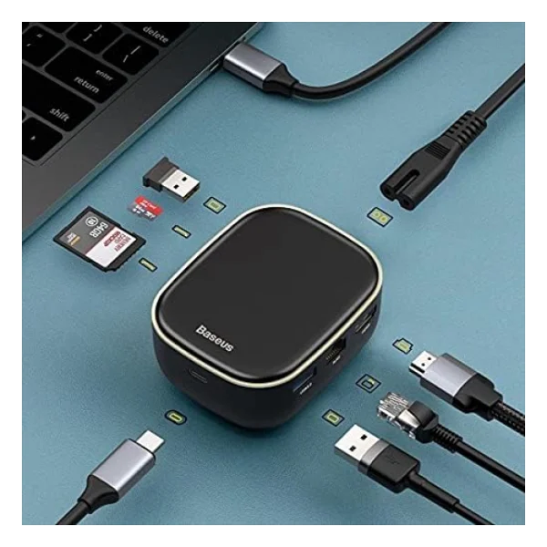 Baseus, Çok Fonksiyonlu Bilgisayar/Telefon Hub Adaptörü, Siyah, Giriş: USB Type C,Seyahat Boy - Görsel 5