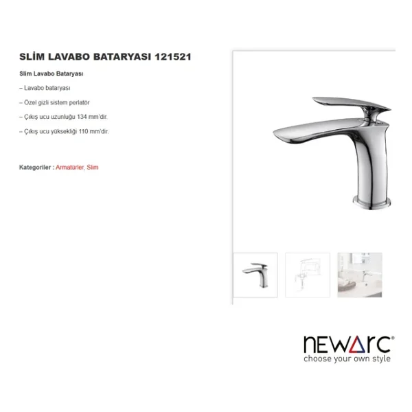 Newarc 121521 Slim Lavabo Bataryası - Görsel 7