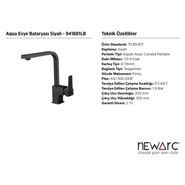 Newarc Aqua 941881lb Siyah Mutfak Bataryası - Görsel 7