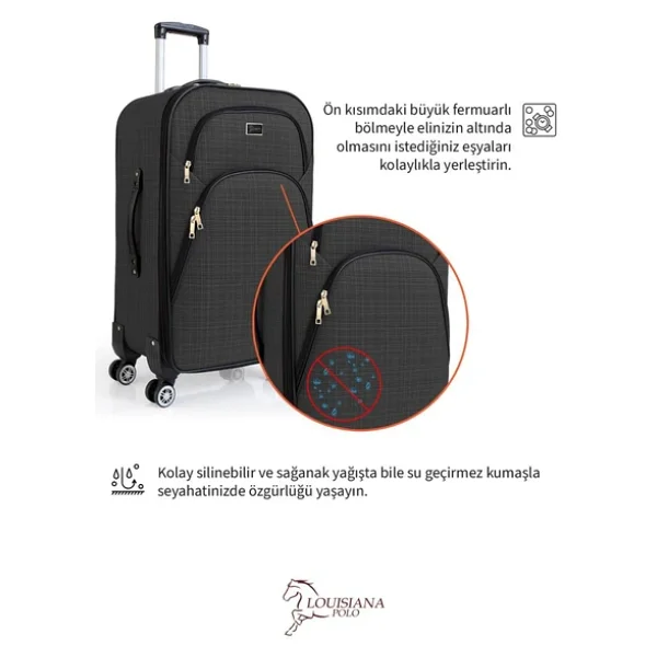 Louisiana Polo 1081 Kumaş Kabin + Orta + Büyük Boy 3'lü Valiz Seti - Görsel 6