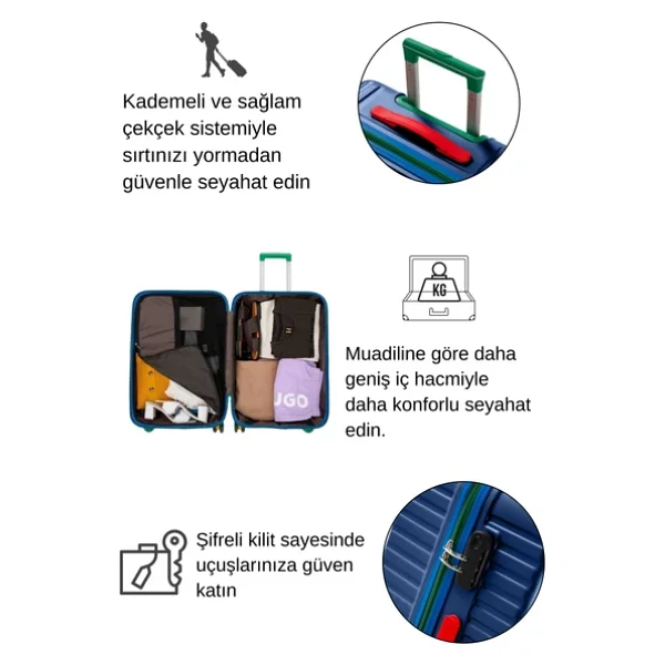 Louisiana Polo 1088 Polikarbon Lacivert 3'lü Valiz Seti - Görsel 3