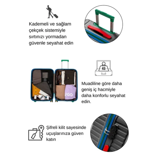 Louisiana Polo 1088 Polikarbon Kabin + Orta Boy Antrasit 2'li Valiz Seti - Görsel 4
