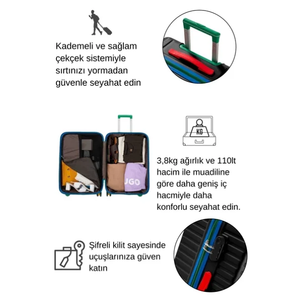 Louisiana Polo 1088 Polikarbon Siyah Orta Boy Valiz - Görsel 5