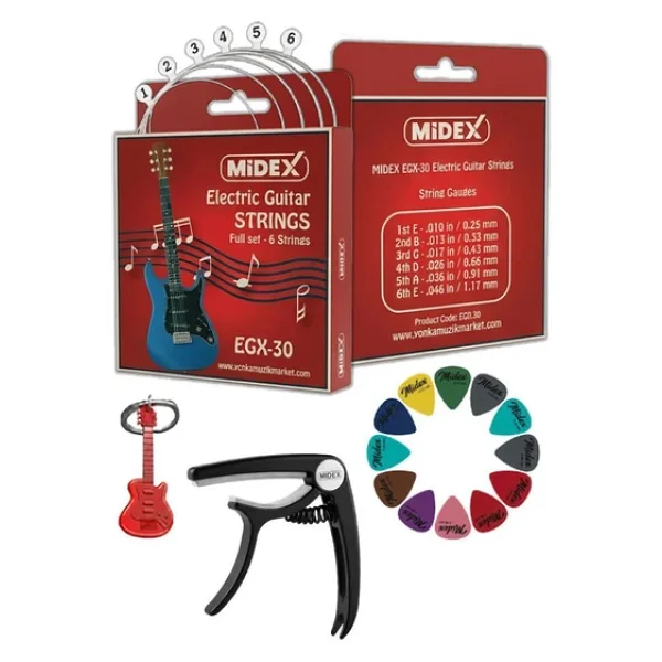 Midex Egx-30c Elektro Gitar Teli Takimi Pena Ve Kapo (Capo) Seti - Görsel 4