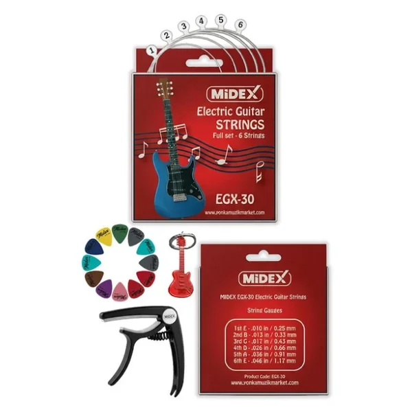 Midex Egx-30c Elektro Gitar Teli Takimi Pena Ve Kapo (Capo) Seti - Görsel 5