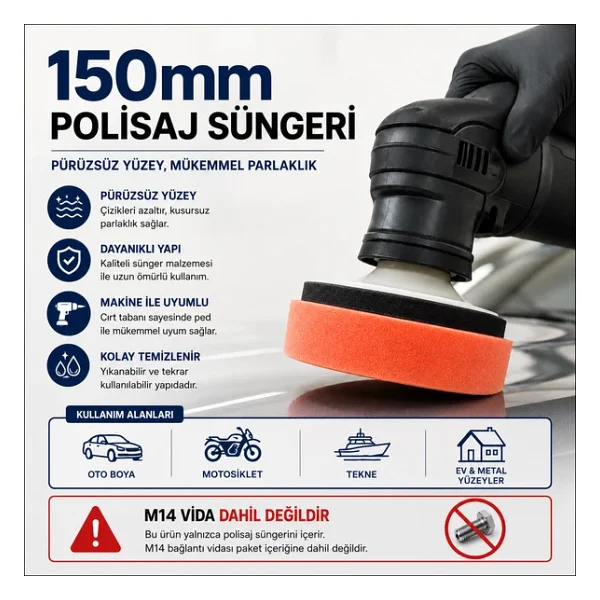 Polisaj Süngeri Turuncu Oto Pasta Cila Parlatma Pedi 150mm - Görsel 6