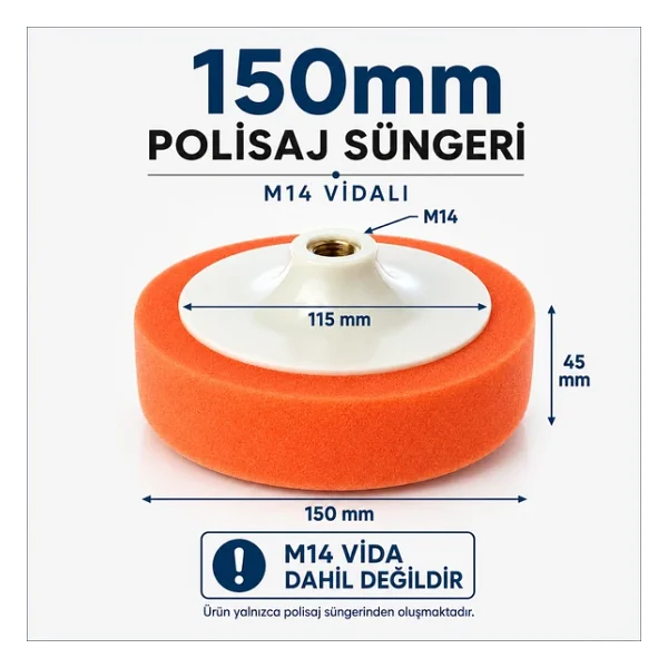 Polisaj Süngeri Turuncu Oto Pasta Cila Parlatma Pedi 150mm - Görsel 4