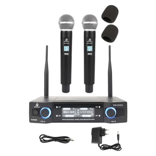 Rennes Rm-550ee Uhf Çiftli El Telsiz Kablosuz Mikrofon Seti - Görsel 3
