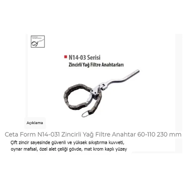 Ceta Form N14-031 60-110 Mm Zincirli Yağ Filtre Sökme Aparatı - Görsel 5
