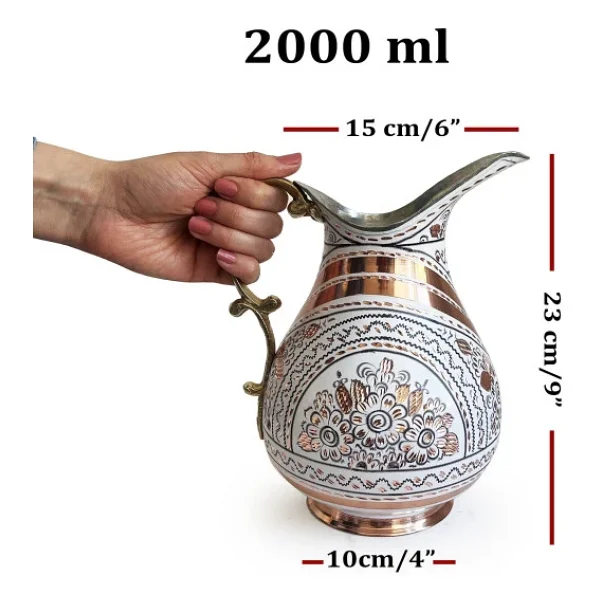 Shark Anatolia Erzincan El İşleme Bakır Sürahi Beyaz - Görsel 6