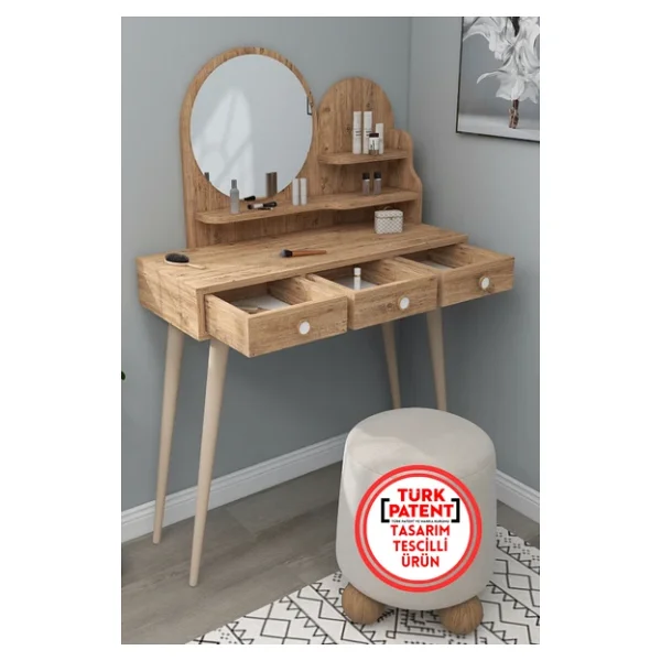 Arnetti Ruges Aynalı Makyaj Masası Ahşap Ayaklı Atlantik Çam - Görsel 3