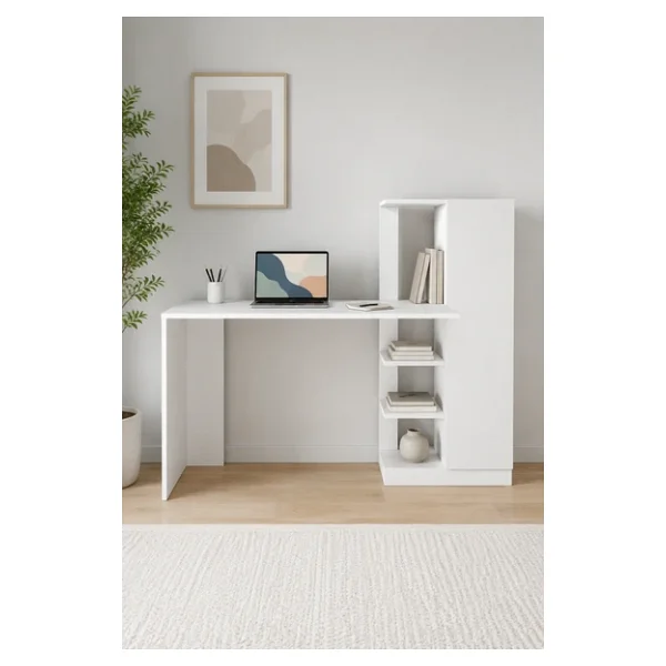 Arnetti Dolaplı Çalışma Masası Yağız Beyaz - Görsel 3