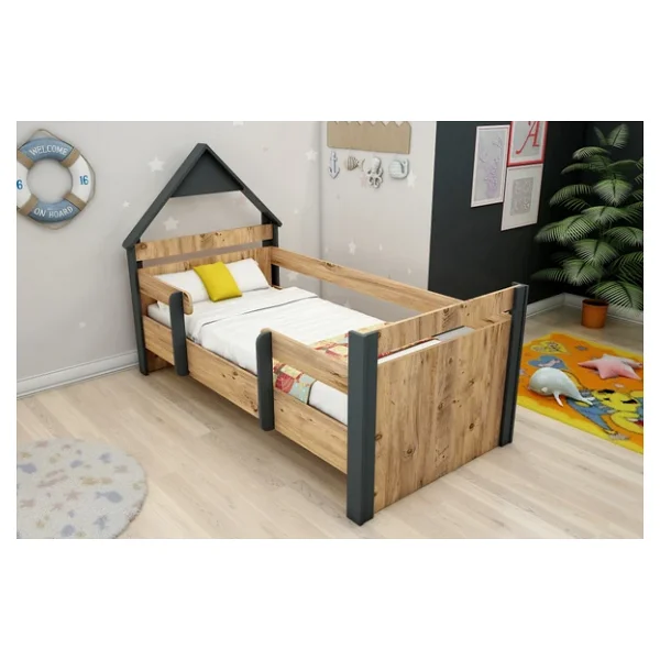 Arnetti Valerin Karyola Çocuk Montessori Karyola Atlantik Çam Antrasit (Giriş Sağ Ve Sol Olarak Kurulabilir) - Görsel 3