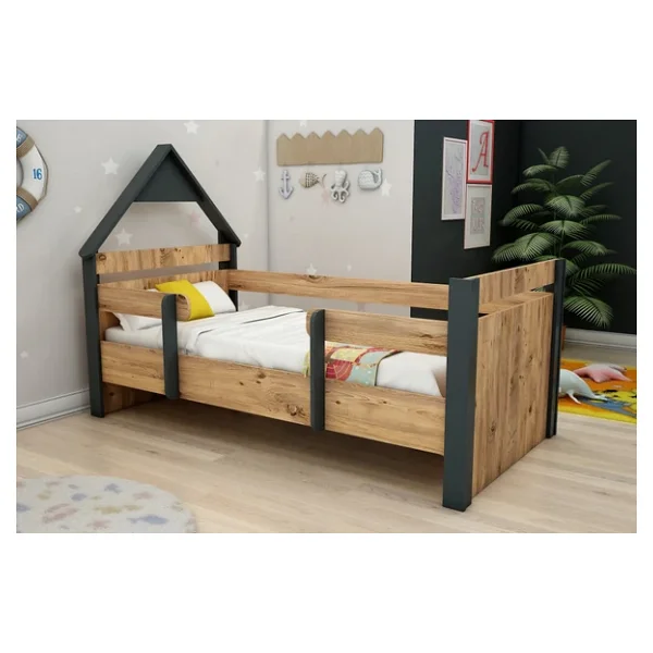 Arnetti Valerin Karyola Çocuk Montessori Karyola Atlantik Çam Antrasit (Giriş Sağ Ve Sol Olarak Kurulabilir) - Görsel 4