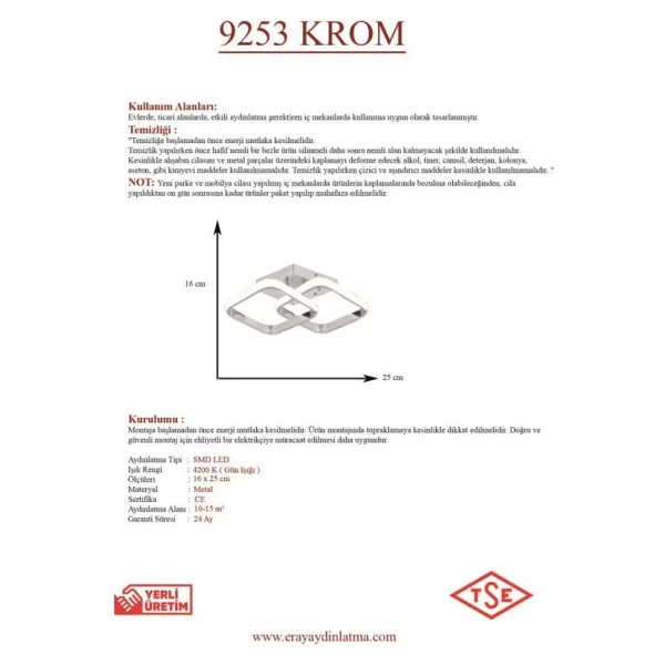 Eray Aydınlatma 9253 Krom Plafonyer LED Avize - Görsel 6