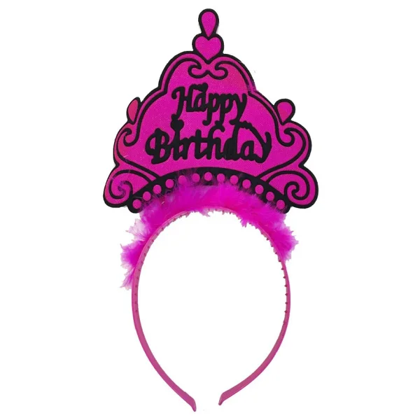 Happy Birthday Neon Fuşya Renk Doğum Günü Tacı 24x15 Cm - Görsel 5
