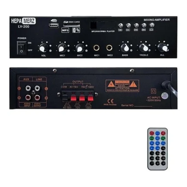 Hepa Merz Lv-200 100v Trafolu Ve 4-16 Ohm Mixer Amfi 200w Anfi Bluetooth USB - Görsel 6