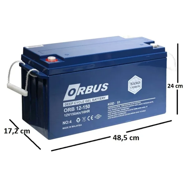 Orbus Orb12-150 12 V 150 Ah Derin Deşarjlı Jel Marin Akü - Görsel 5