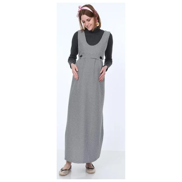 Işşıl 9138-Kazayağı Çift Düğme Maxi Jile Hamile Elbise - Görsel 3