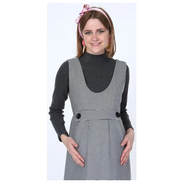 Işşıl 9138-Kazayağı Çift Düğme Maxi Jile Hamile Elbise - Görsel 8