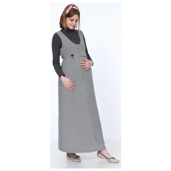 Işşıl 9138-Kazayağı Çift Düğme Maxi Jile Hamile Elbise - Görsel 9