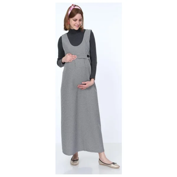 Işşıl 9138-Kazayağı Çift Düğme Maxi Jile Hamile Elbise - Görsel 5