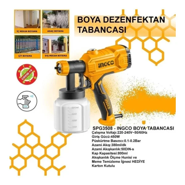 Ingco Spg3508 450 W Profesyonel Elektrikli Boya Tabancası - Görsel 7