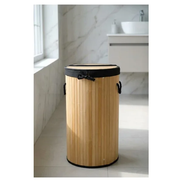 Digithome Yuvarlak Bambu Camasir Sepeti Naturel Cl-6001-08 C1-1-121 - Görsel 2