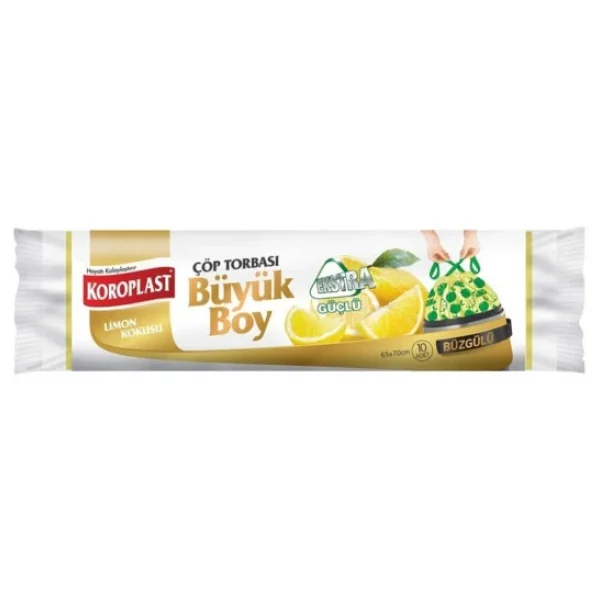 Koroplast Ekstra Güçlü Limon Kokulu Büzgülü Büyük Boy Çöp Poşeti 10'lu - Görsel 4