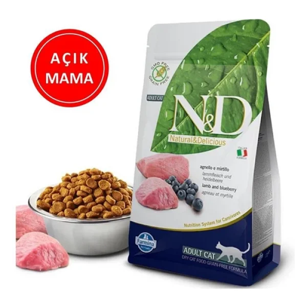 N&D Prime Tahılsız Kuzu Etli Ve Yaban Mersinli 1 Kg Yetişkin Kedi Maması - Açık Paket - Görsel 3
