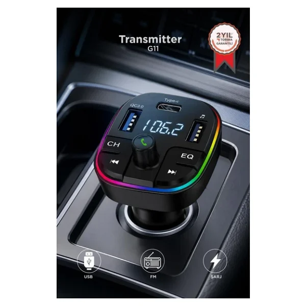 Torima G11 20w Pd Şarj Özellikli Dijital Göstergeli Bluetooth Fm Transmitter - Görsel 3