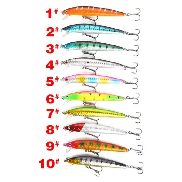 Valkyrie 10 Adet 10cm 9gr Minnow Sahte Olta Yem Seti Rapala 1m Derinlik 10 Farkli Renk Karbon Celik Igne - Görsel 7