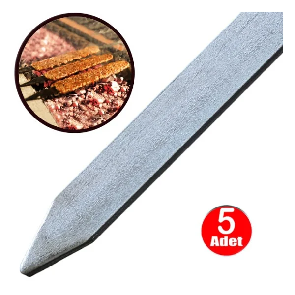 Aletçantam Adana Şiş Yassı Demir Mangal Barbekü Kebap Beyti Kıyma Şişi 50cm - 5 Adet Gri - Görsel 3