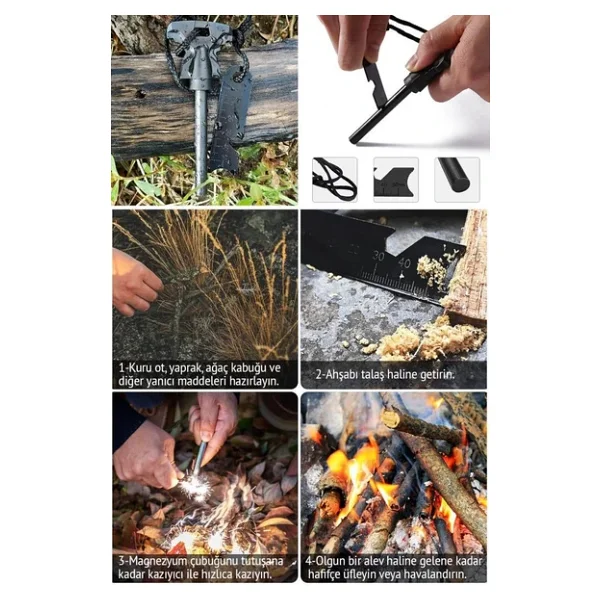 Single Sword Magnezyum Çubuğu - Pusulalı, Düdüklü Cetvelli Ateş Başlatıcı - Görsel 7