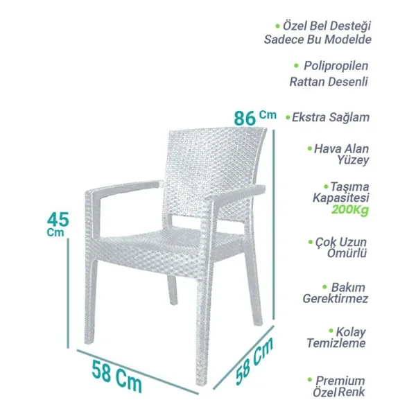 Almina Italy 90x150 Camlı Masa Takımı 6 Kişilik Rattan Desenli Bahçe Balkon Antrasit Rattan Masa Takımı - Görsel 5